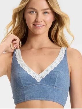 Colsie Blue Denim Lace Trim Bralette size XL